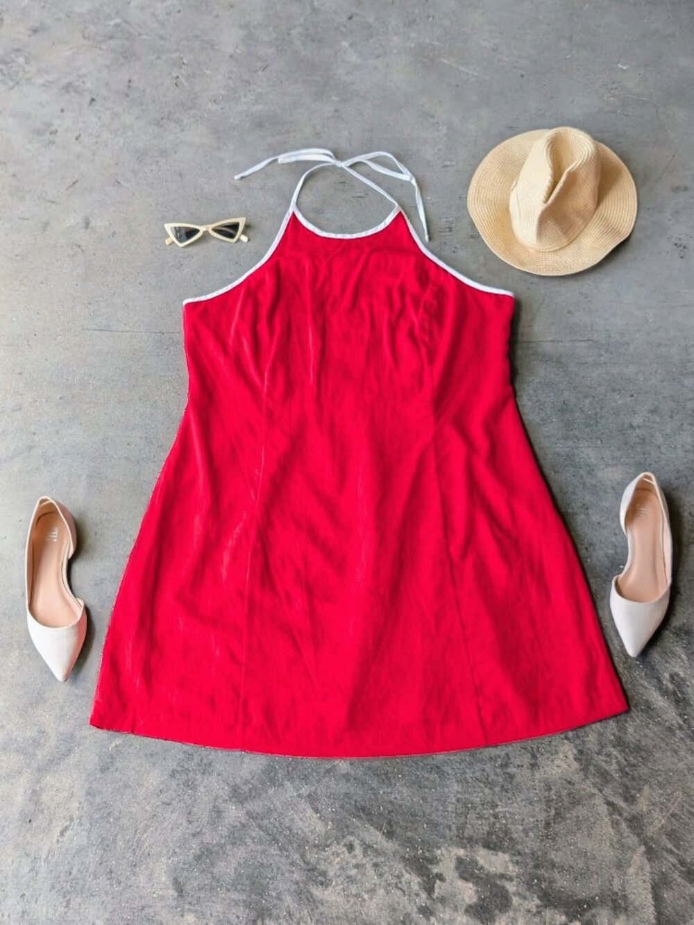 Gap Red Linen-Blend Halter Mini Dress Tennis Tenniscore size XXL